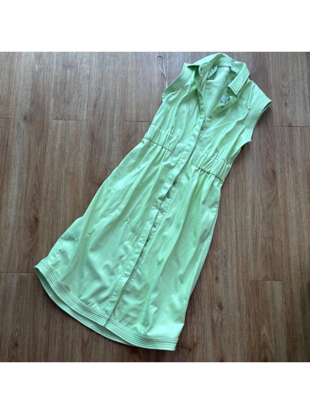 House Of Harlow 1960 Vegan Leather Collared Front Button Dress Lime NWT Sz S